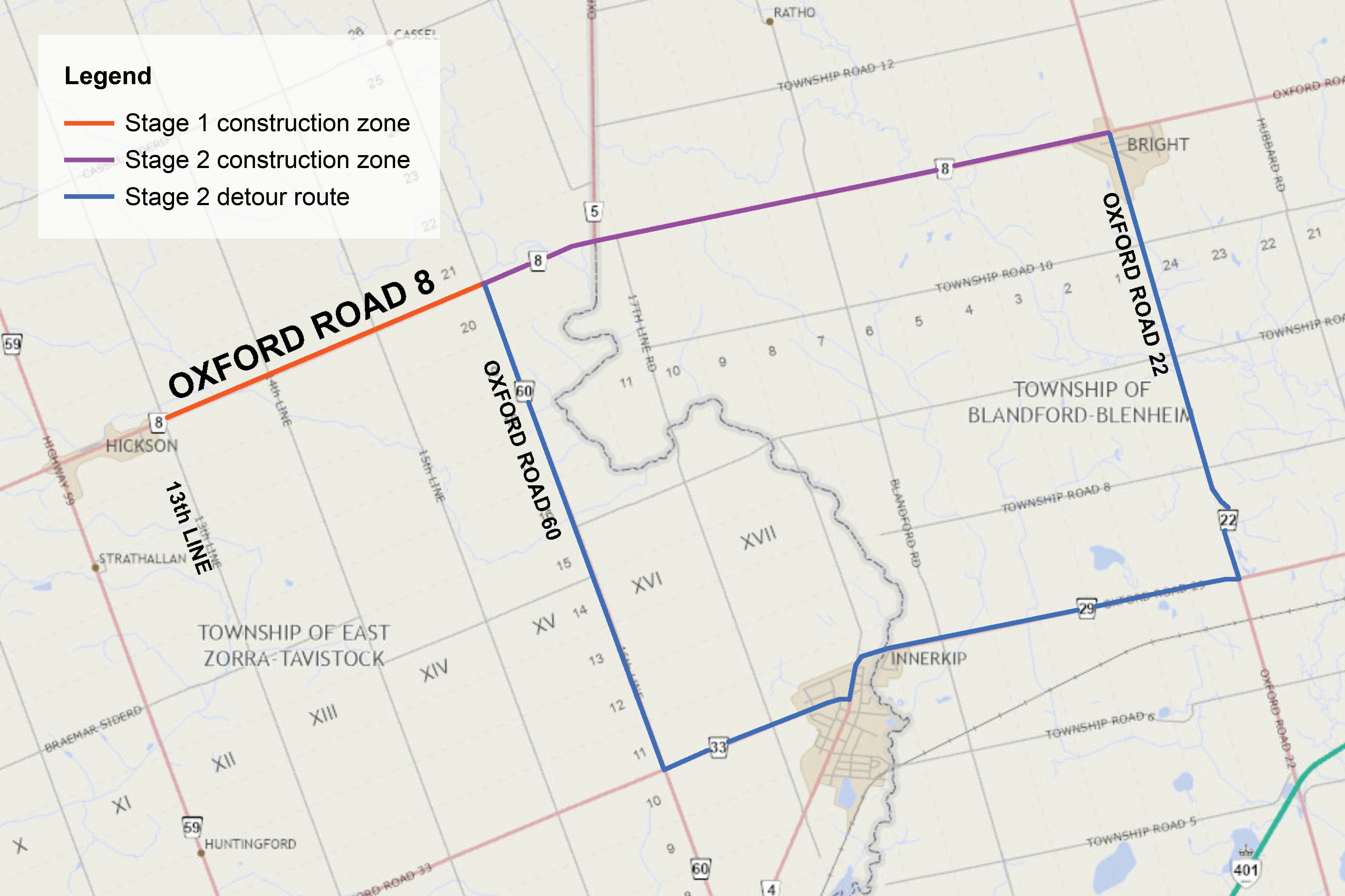 Oxford Road 8 culvert replacement - detour route