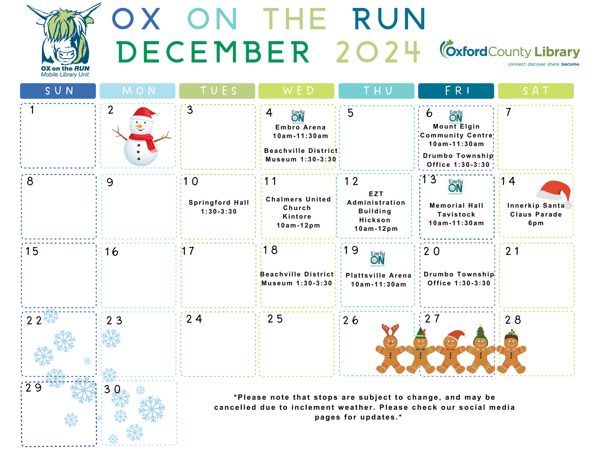 Ox on the Run December 2024 calendar