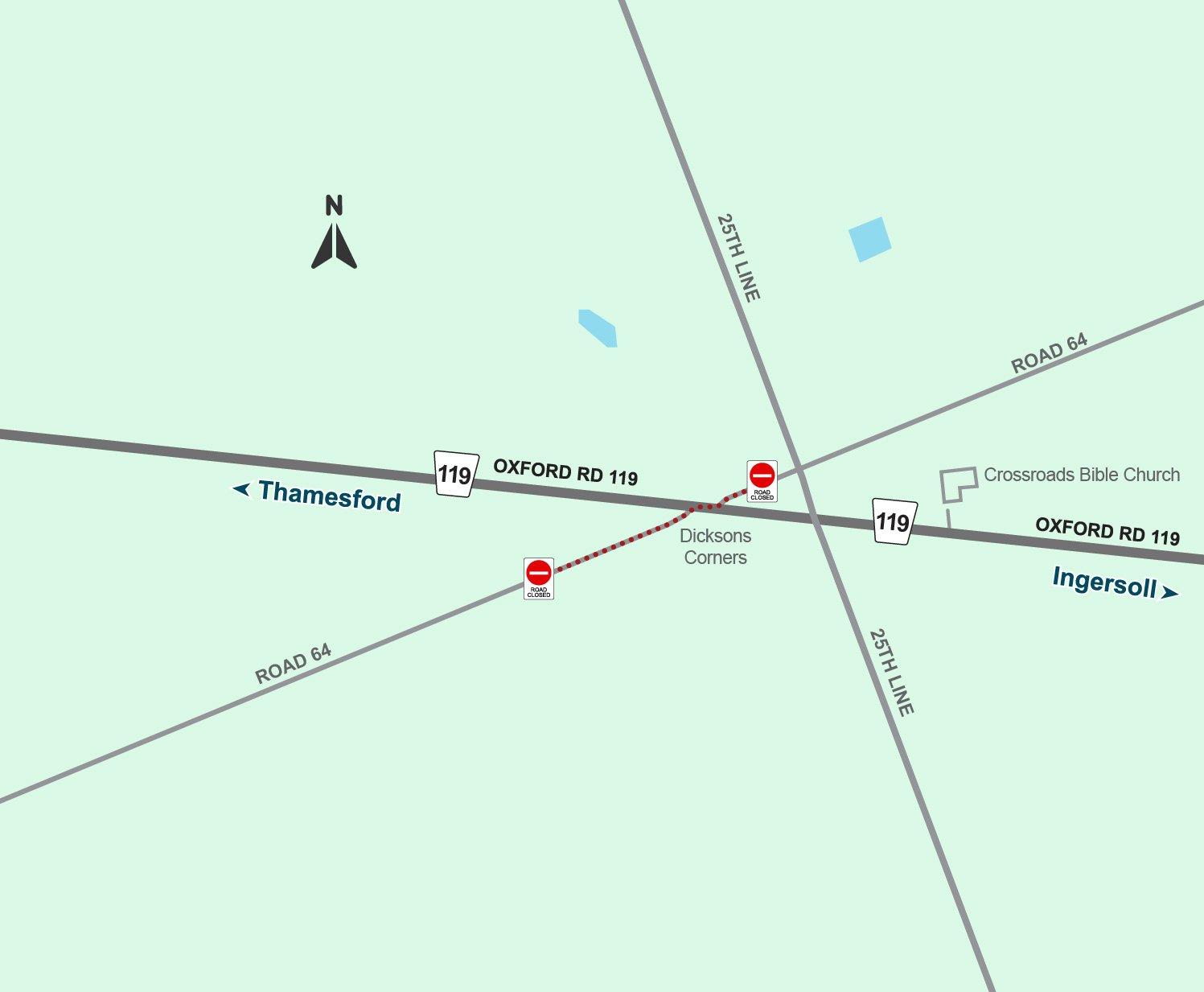 Road 64 crossing Oxford Road 119 road closure