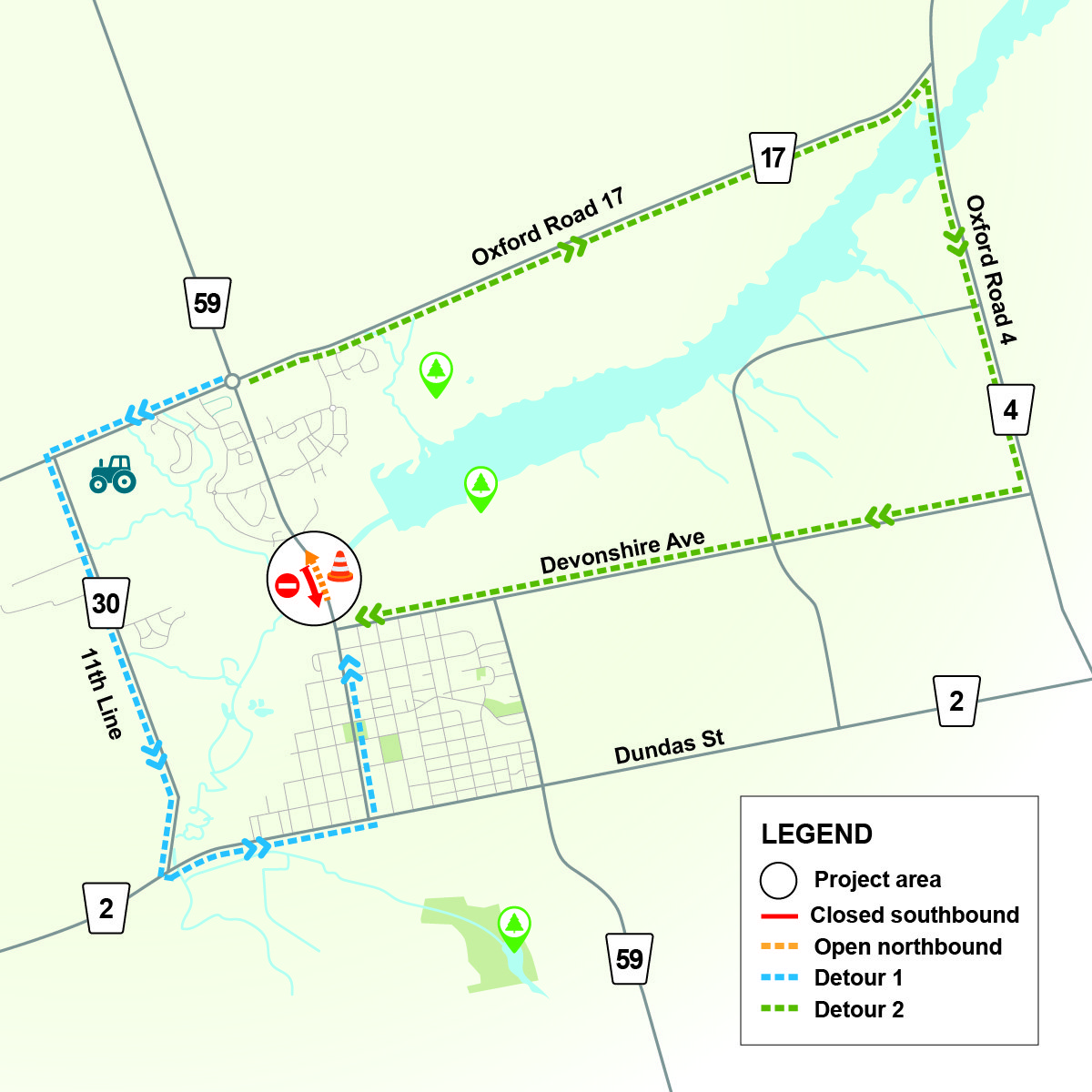 Oxford Road 59 (Vansittart Avenue) Bridge reconstruction - Detour route