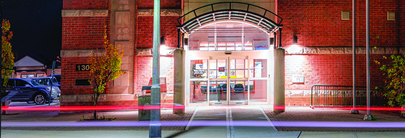 front of library at night